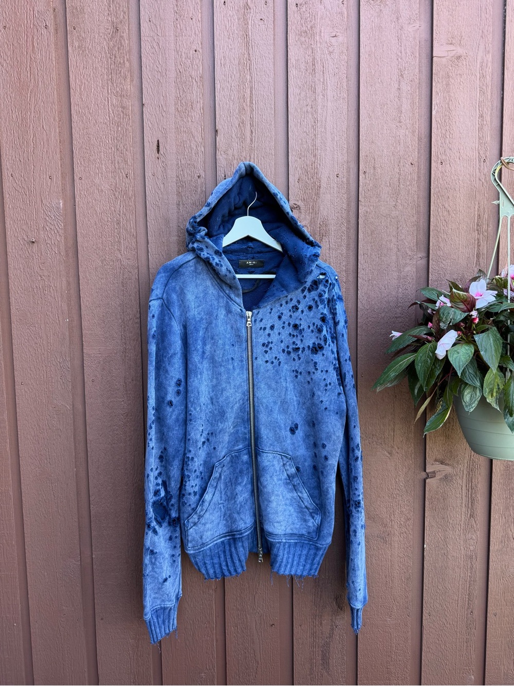 Amiri Distressed Zip Hoodie Blue Wash | Size M | Rare Luxury Piece 💙🔥